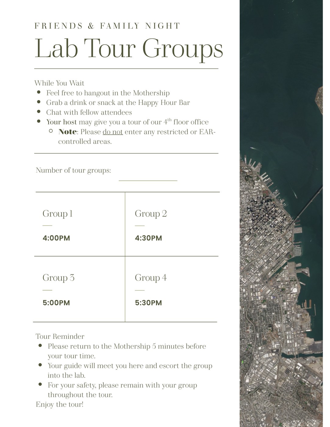 Lab Tour Groups schedule