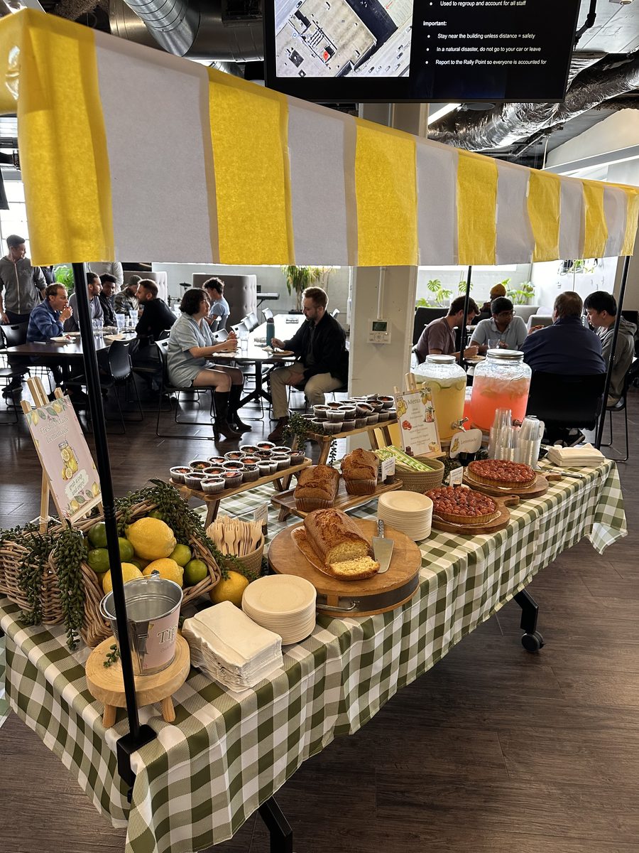 Lemonade stand under striped awning