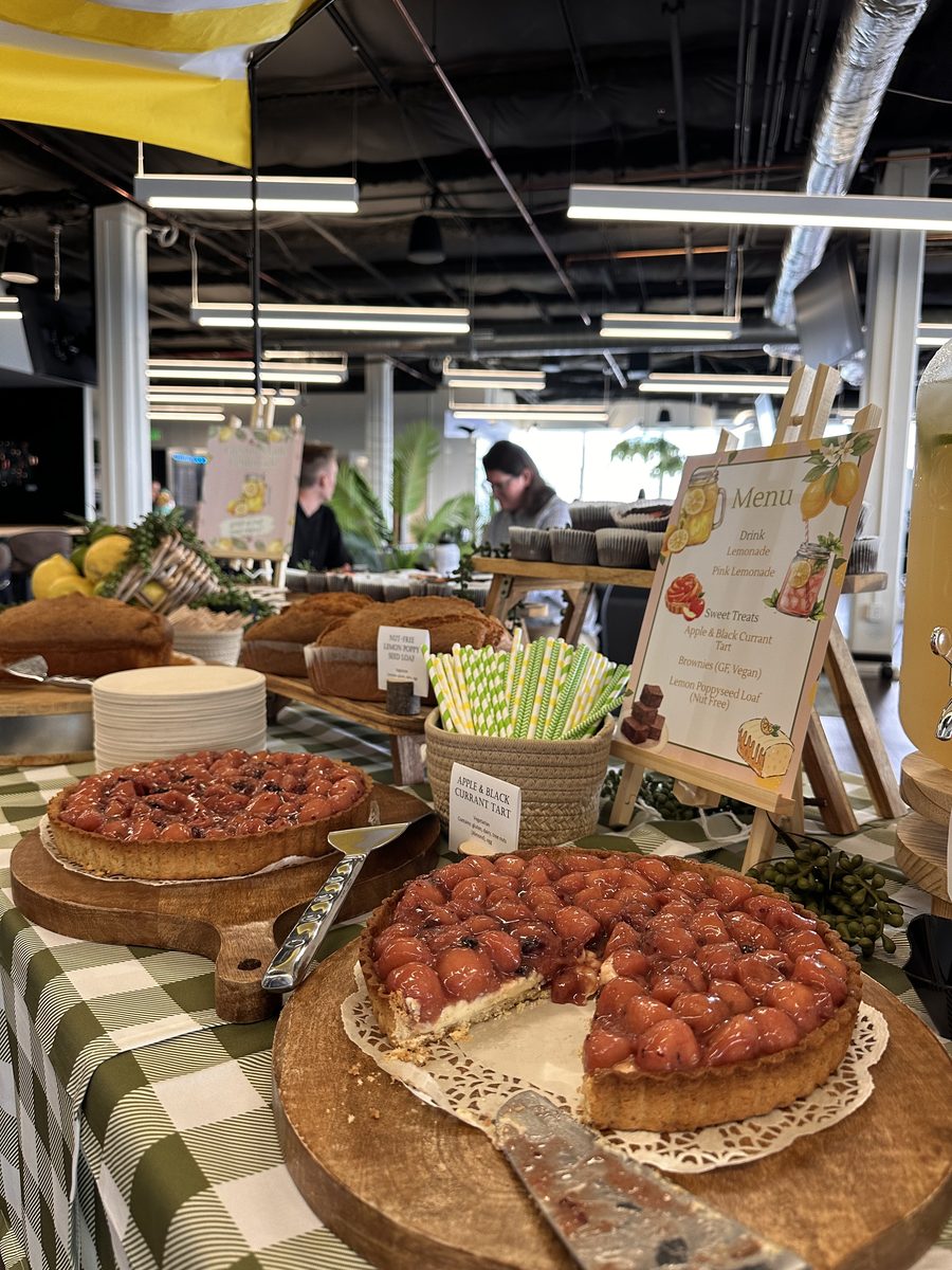 Lemonade stand table with tarts and lemonade