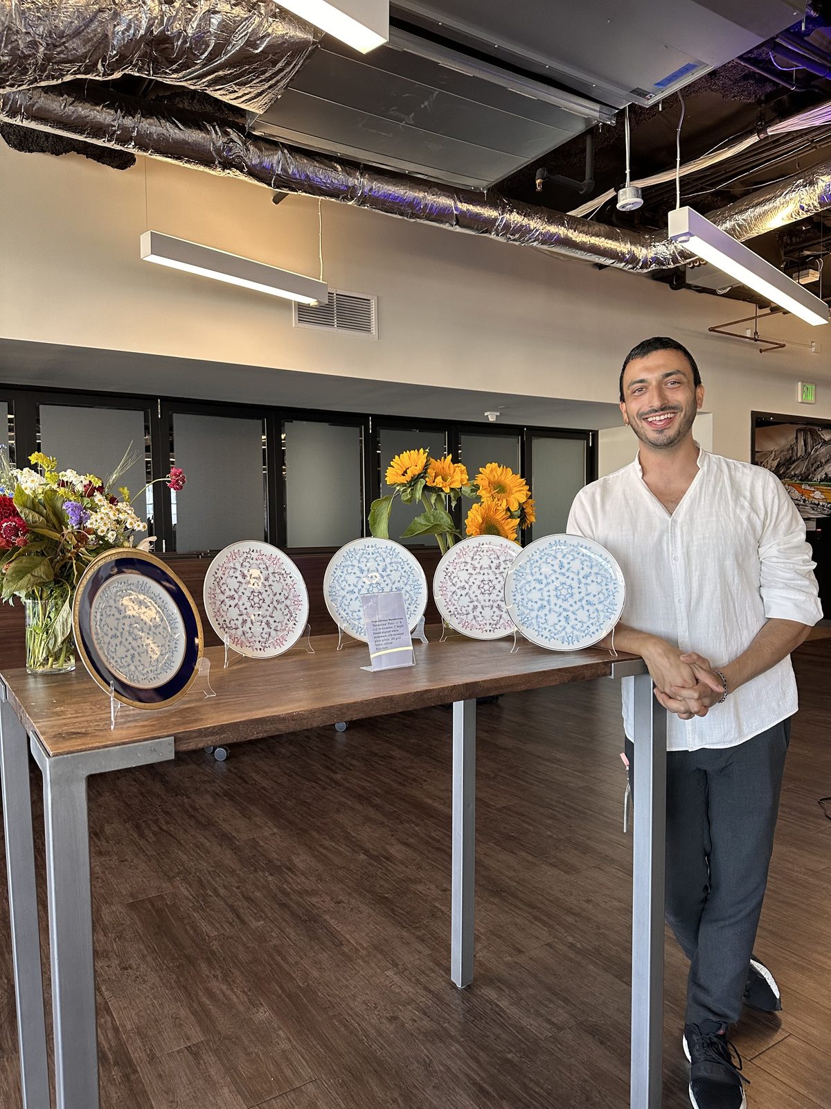 Yves-Olivier Mandereau with his porcelain plate collection
