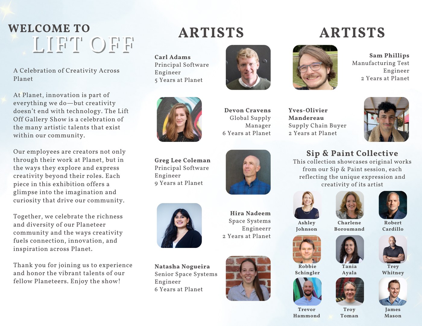 Event brochure, welcome note and artist list