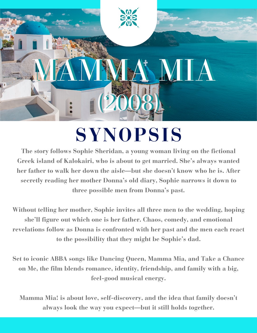 Mamma Mia (2008) synopsis card