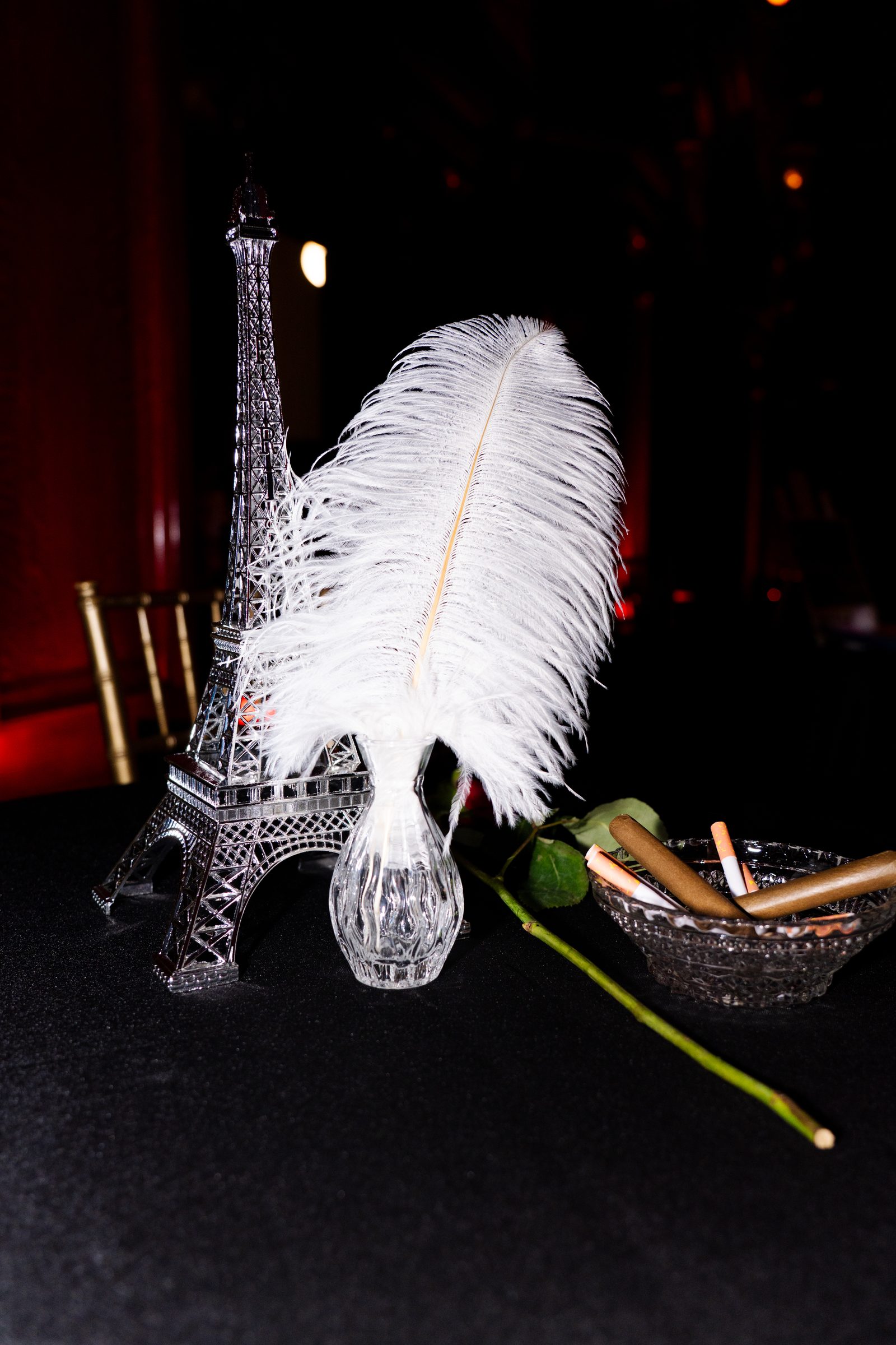 Eiffel Tower tablescape with feather accent