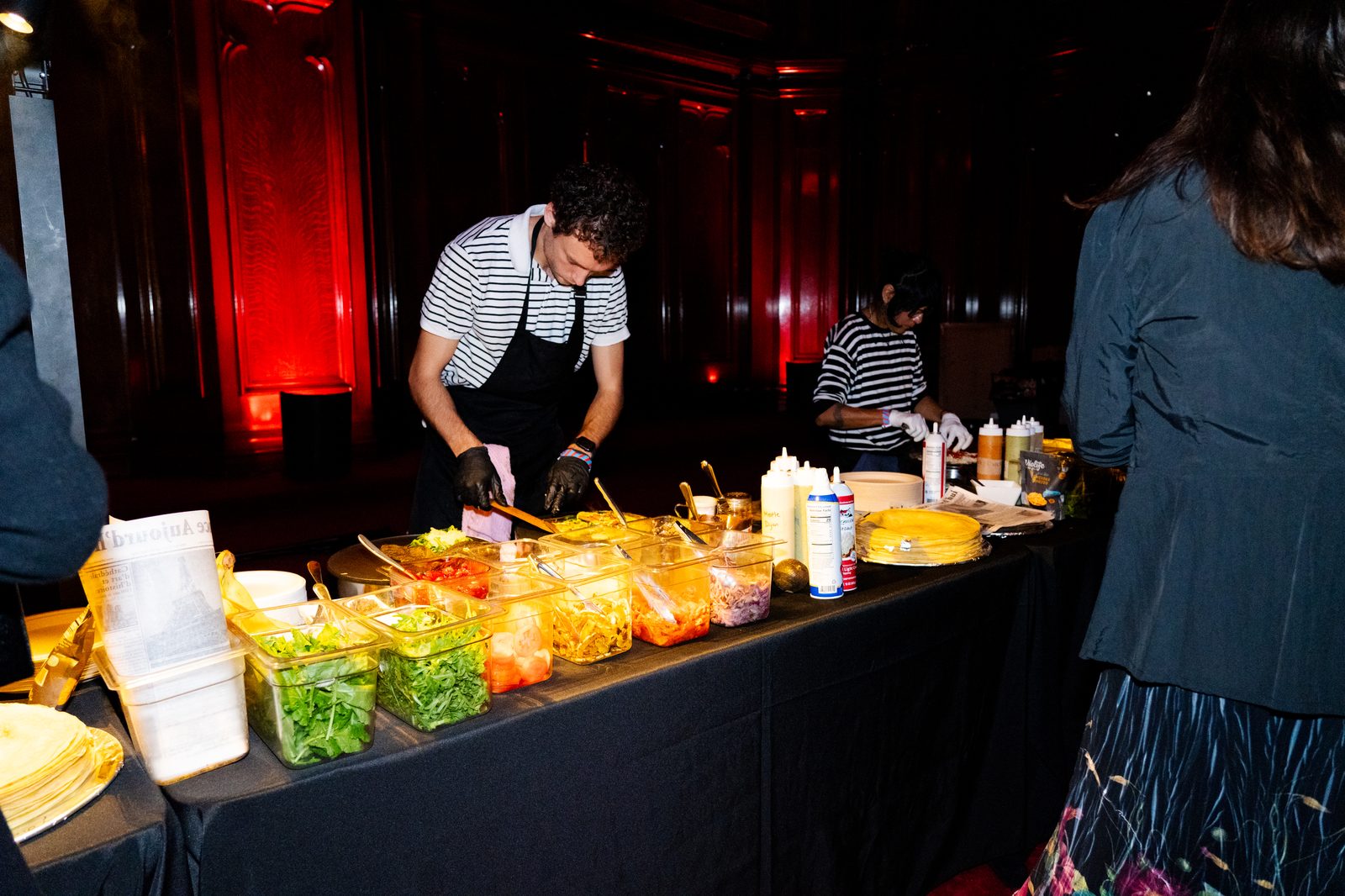 Crepe toppings station being prepped